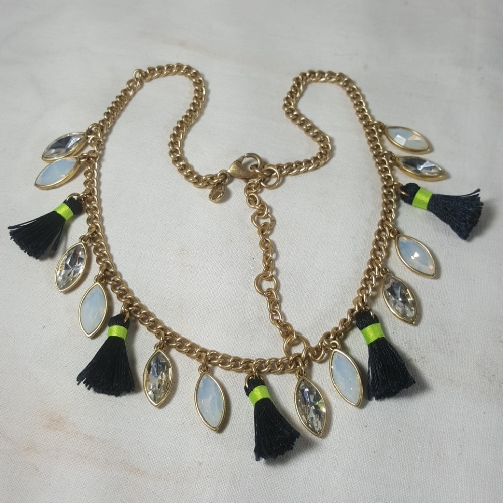 J CREW Paste OPAL Rhinestone Tassle Necklace